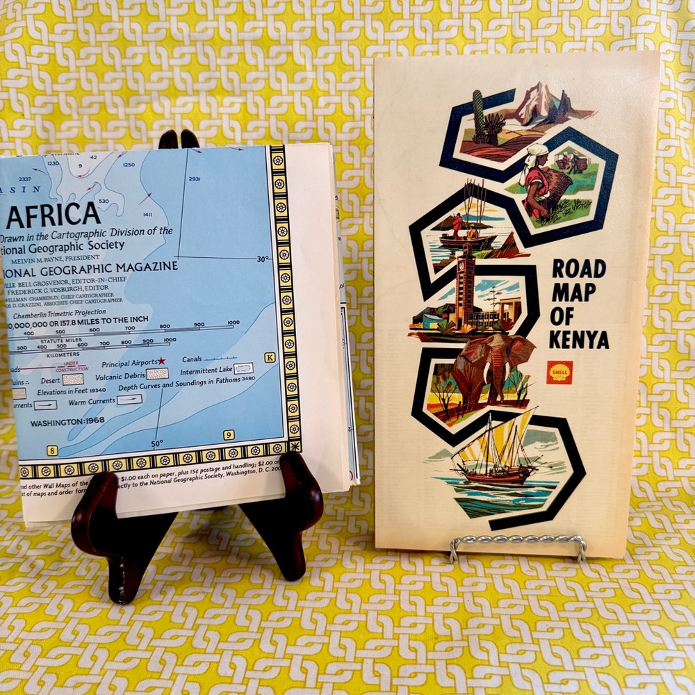 1968 Africa & Kenya Map Bundle-Shell Laminated FoldOut Map & National Geographic